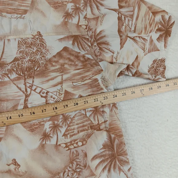 Vintage 90s Quiksilver Shirt Mens Large Tan Hawaiian Camp Waikiki Surf Aloha - Picture 11 of 12